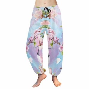 interestprint flying bird flower women's yoga trousers baggy lounge bottoms soft yoga sports dance harem pants with pockets xl