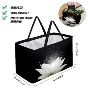 KQNZT Reusable Grocery Bags, Heavy Duty Reusable Shopping Bags, Large Tote Bags with Long Handles and Reinforced Bottom, White Lotus Art