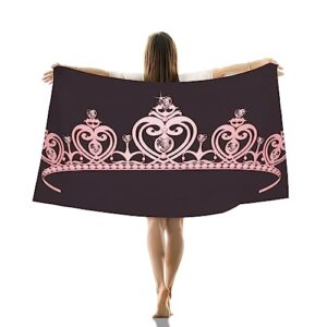 gyapuk crown pattern,horizontal oversized beach towel,pale colored crown diamond,extra large big pool swim travel soft towels blanket for adult women men,pink black,30x60in(76x152cm)