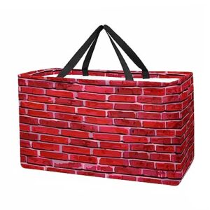 kqnzt reusable grocery bags, heavy duty reusable shopping bags, large tote bags with long handles and reinforced bottom, red brick wall