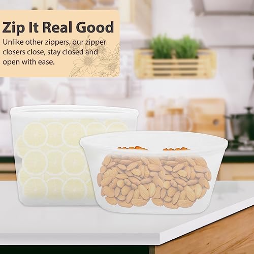 Reusable Food Storage Bags [Full Set of 8] Silicone Containers for Food Storage Freezer,Microwave,And Oven Safe Sandwich Containers Silicone Meal Prep Container,Stand Up Preservation Bag,Easy Cleaning