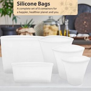 Reusable Food Storage Bags [Full Set of 8] Silicone Containers for Food Storage Freezer,Microwave,And Oven Safe Sandwich Containers Silicone Meal Prep Container,Stand Up Preservation Bag,Easy Cleaning