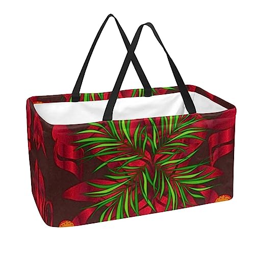 KQNZT Reusable Grocery Bags, Large Foldable Reusable Shopping Tote Bags Bulk for Groceries, Waterproof Kitchen Cloth Produce Bags with Long Handles, Hawaii Leaves Butterfly Floral