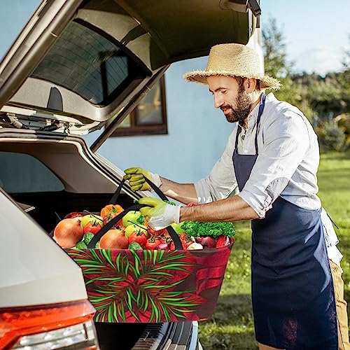 KQNZT Reusable Grocery Bags, Large Foldable Reusable Shopping Tote Bags Bulk for Groceries, Waterproof Kitchen Cloth Produce Bags with Long Handles, Hawaii Leaves Butterfly Floral