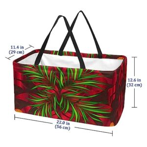 KQNZT Reusable Grocery Bags, Large Foldable Reusable Shopping Tote Bags Bulk for Groceries, Waterproof Kitchen Cloth Produce Bags with Long Handles, Hawaii Leaves Butterfly Floral