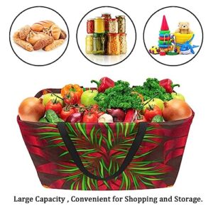 KQNZT Reusable Grocery Bags, Large Foldable Reusable Shopping Tote Bags Bulk for Groceries, Waterproof Kitchen Cloth Produce Bags with Long Handles, Hawaii Leaves Butterfly Floral