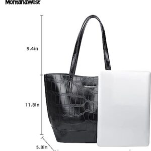 Montana West Tote Bag for Women Crocodile Pattern Handbag Elegant Shoulder Bag Chic Hobo Purses MWC-069BK