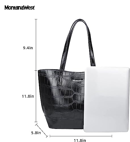 Montana West Tote Bag for Women Crocodile Pattern Handbag Elegant Shoulder Bag Chic Hobo Purses MWC-069BK