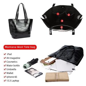 Montana West Tote Bag for Women Crocodile Pattern Handbag Elegant Shoulder Bag Chic Hobo Purses MWC-069BK