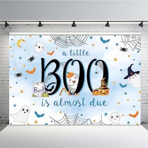 mehofond 7x5ft halloween baby shower backdrop a little boo is almost due blue watercolor for boy background with spider web baby shower party banner decor photo booth studio