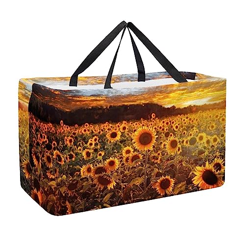 KQNZT Reusable Grocery Bags, Large Foldable Reusable Shopping Tote Bags Bulk for Groceries, Waterproof Kitchen Cloth Produce Bags with Long Handles, Sunrise Sunflower