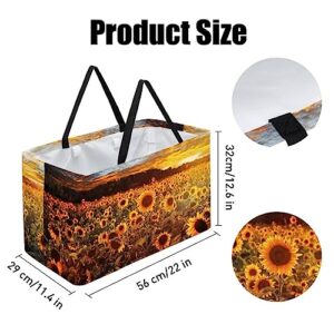 KQNZT Reusable Grocery Bags, Large Foldable Reusable Shopping Tote Bags Bulk for Groceries, Waterproof Kitchen Cloth Produce Bags with Long Handles, Sunrise Sunflower