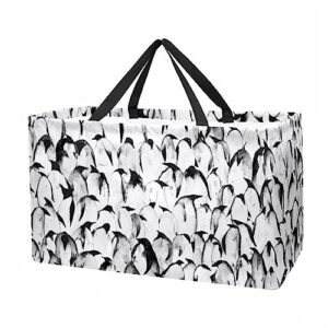 kqnzt reusable grocery bags, large foldable reusable shopping tote bags bulk for groceries, waterproof kitchen cloth produce bags with long handles, animal penguin