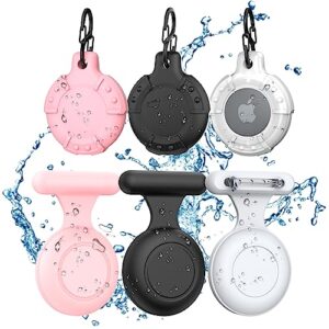 woopit airtag holder for kids hidden,airtag waterproof holder,6 pack air tag. holder kids,kids airtag tracker case with pin is,suitable for children elderly, backpack,luggage (black+white+pink)