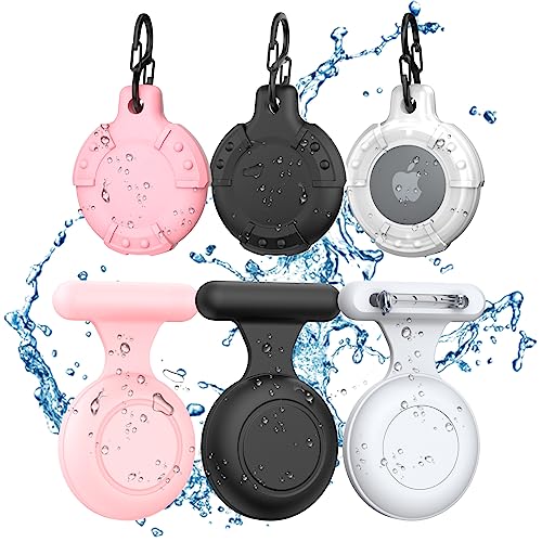 WOOPIT Airtag Holder for Kids Hidden,AirTag Waterproof Holder,6 Pack Air Tag. Holder Kids,Kids Airtag Tracker Case with Pin is,Suitable for Children Elderly, Backpack,Luggage (Black+White+Pink)