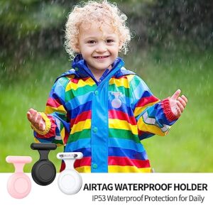 WOOPIT Airtag Holder for Kids Hidden,AirTag Waterproof Holder,6 Pack Air Tag. Holder Kids,Kids Airtag Tracker Case with Pin is,Suitable for Children Elderly, Backpack,Luggage (Black+White+Pink)