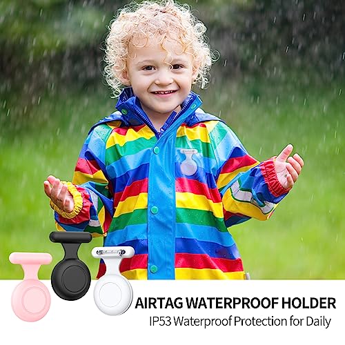 WOOPIT Airtag Holder for Kids Hidden,AirTag Waterproof Holder,6 Pack Air Tag. Holder Kids,Kids Airtag Tracker Case with Pin is,Suitable for Children Elderly, Backpack,Luggage (Black+White+Pink)