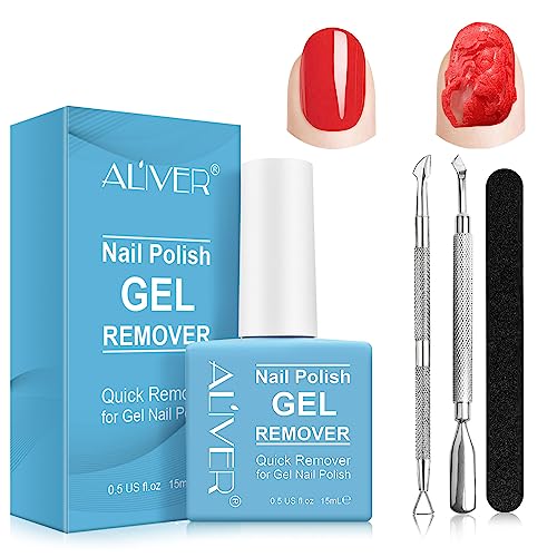 Gel Nail Polish Remover, Professional Gel Remover for Nails, Quick & Easy Remove Gel Nail Polish 2-5 Minutes, Don't Hurt Nails, Nail Polish Remover with Nail Polish Scraper Kit (15ML)