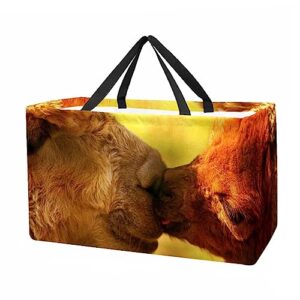 kqnzt reusable grocery bags, large foldable reusable shopping tote bags bulk for groceries, waterproof kitchen cloth produce bags with long handles, animal llama