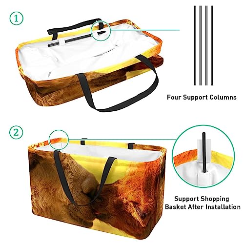 KQNZT Reusable Grocery Bags, Large Foldable Reusable Shopping Tote Bags Bulk for Groceries, Waterproof Kitchen Cloth Produce Bags with Long Handles, Animal Llama