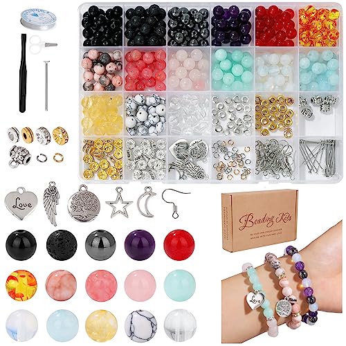 Raicegs 470 pcs 8mm Crystal Beads for Jewelry Making Natural Stone Beads for Bracelets Kits for Adults DIY Gemstone for Bracelet Jewelry Making