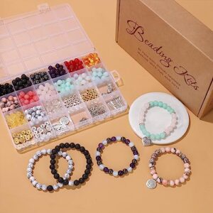 Raicegs 470 pcs 8mm Crystal Beads for Jewelry Making Natural Stone Beads for Bracelets Kits for Adults DIY Gemstone for Bracelet Jewelry Making