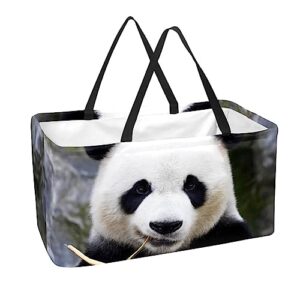 KQNZT Reusable Grocery Bags, Heavy Duty Reusable Shopping Bags, Large Tote Bags with Long Handles and Reinforced Bottom, Animal Panda