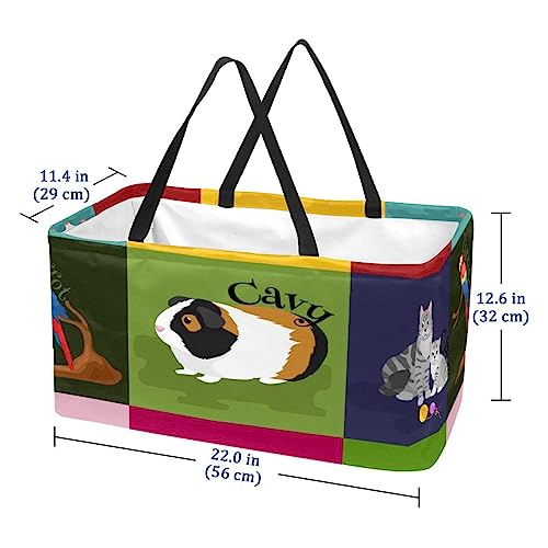 KQNZT Reusable Grocery Bags, Large Foldable Reusable Shopping Tote Bags Bulk for Groceries, Waterproof Kitchen Cloth Produce Bags with Long Handles, Animal Dog Cat Rabbit Parrot Change Dragon