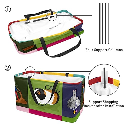 KQNZT Reusable Grocery Bags, Large Foldable Reusable Shopping Tote Bags Bulk for Groceries, Waterproof Kitchen Cloth Produce Bags with Long Handles, Animal Dog Cat Rabbit Parrot Change Dragon