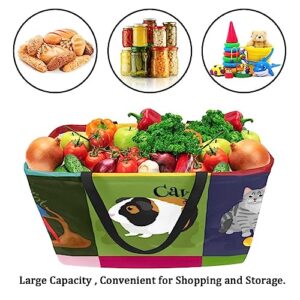 KQNZT Reusable Grocery Bags, Large Foldable Reusable Shopping Tote Bags Bulk for Groceries, Waterproof Kitchen Cloth Produce Bags with Long Handles, Animal Dog Cat Rabbit Parrot Change Dragon