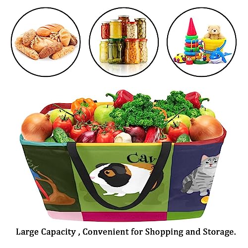 KQNZT Reusable Grocery Bags, Large Foldable Reusable Shopping Tote Bags Bulk for Groceries, Waterproof Kitchen Cloth Produce Bags with Long Handles, Animal Dog Cat Rabbit Parrot Change Dragon