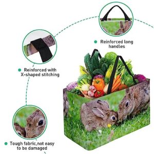 KQNZT Reusable Grocery Bags, Large Foldable Reusable Shopping Tote Bags Bulk for Groceries, Waterproof Kitchen Cloth Produce Bags with Long Handles, Brown Rabbit