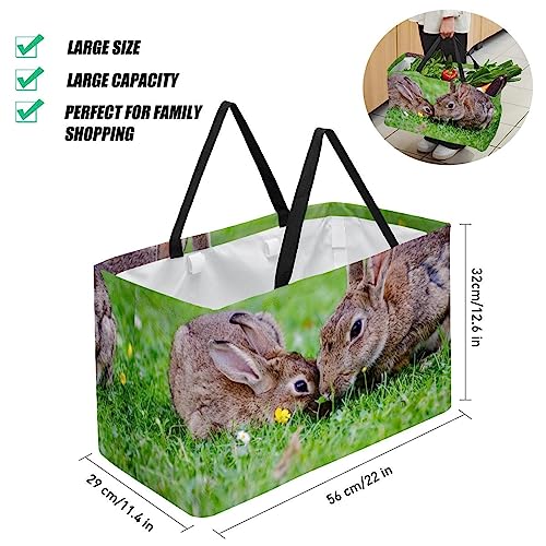 KQNZT Reusable Grocery Bags, Large Foldable Reusable Shopping Tote Bags Bulk for Groceries, Waterproof Kitchen Cloth Produce Bags with Long Handles, Brown Rabbit