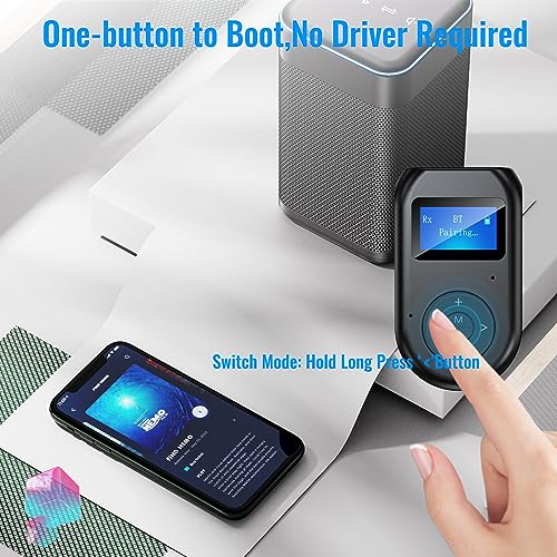 Adrxmexna Bluetooth Transmitter Receiver, Low Latency 4-in-1 5.0 Car Adapter with LED Display, Wireless Aux for Car, PC, TV, Speaker, Headphones, Home Stereo System