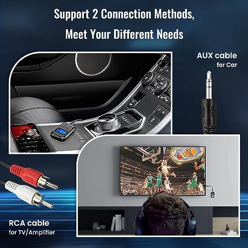 Adrxmexna Bluetooth Transmitter Receiver, Low Latency 4-in-1 5.0 Car Adapter with LED Display, Wireless Aux for Car, PC, TV, Speaker, Headphones, Home Stereo System