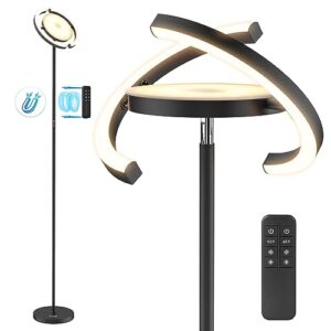 fimei floor lamp, modern bright standing lamp with split rotatable outer ring light, 3 color temperature and stepless dimming, remote/touch independent control for living room bed room office, black