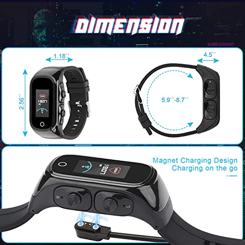 Smart Watch with Earbuds,Watch with Earbuds Built in for Men Women Kids Long Standby Time Receive Calls Messages Play Music Sleep Tracker Calorie Counter Heart Rate for Android iOS (Black)