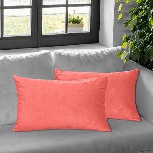 FULDGAENR Velvet Pillow Covers 12x20 Set of 2 for Couch Sofa, Coral Red Cozy Decorative Throw Pillow Covers Sham Lumbar 12 x 20 Inch Soft Solid Cushion Covers for Home Decor