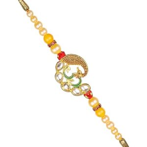 CHERKRAFT Rakhi for Brother Thread for Men/Boy Raksha Bandhan Peacock Design Rakhi with Pearls (Design 6)