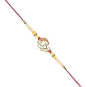 CHERKRAFT Rakhi for Brother Thread for Men/Boy Raksha Bandhan Peacock Design Rakhi with Pearls (Design 6)