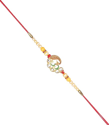 CHERKRAFT Rakhi for Brother Thread for Men/Boy Raksha Bandhan Peacock Design Rakhi with Pearls (Design 6)