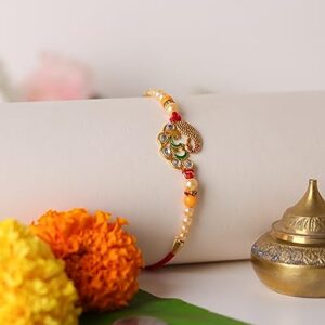 CHERKRAFT Rakhi for Brother Thread for Men/Boy Raksha Bandhan Peacock Design Rakhi with Pearls (Design 6)