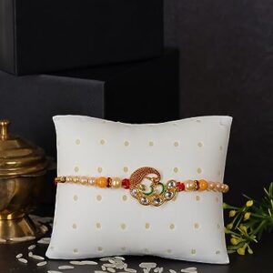 CHERKRAFT Rakhi for Brother Thread for Men/Boy Raksha Bandhan Peacock Design Rakhi with Pearls (Design 6)