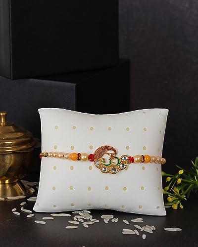 CHERKRAFT Rakhi for Brother Thread for Men/Boy Raksha Bandhan Peacock Design Rakhi with Pearls (Design 6)