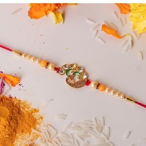 CHERKRAFT Rakhi for Brother Thread for Men/Boy Raksha Bandhan Peacock Design Rakhi with Pearls (Design 6)