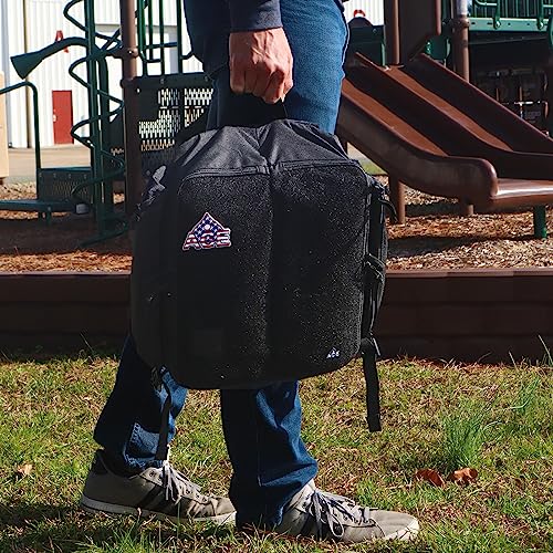 Tan Cornhole Backpack with ACE Patch - Holds Up to Six Cornhole Bag Sets (Up to 24 Bags) - Includes 2 Side Pockets, 2 Phone Holders, 2 Straps, Headphone Passthrough Ports