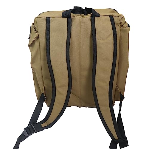 Tan Cornhole Backpack with ACE Patch - Holds Up to Six Cornhole Bag Sets (Up to 24 Bags) - Includes 2 Side Pockets, 2 Phone Holders, 2 Straps, Headphone Passthrough Ports