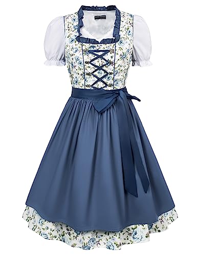 Scarlet Darkness Women's German Dirndl Dress Costumes for Bavarian Oktoberfest Carnival White-Blue L