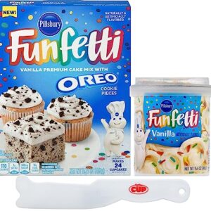 Funfetti Bundle, Includes 1 of each: Oreo Vanilla Cake Mix and Vanilla Frosting with By The Cup Spatula Knife