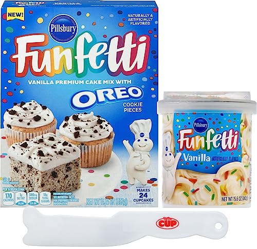 Funfetti Bundle, Includes 1 of each: Oreo Vanilla Cake Mix and Vanilla Frosting with By The Cup Spatula Knife